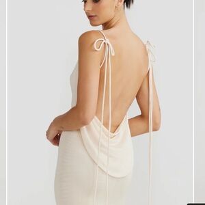 Backless Tie-Shoulder Slip Dress in Light Cream